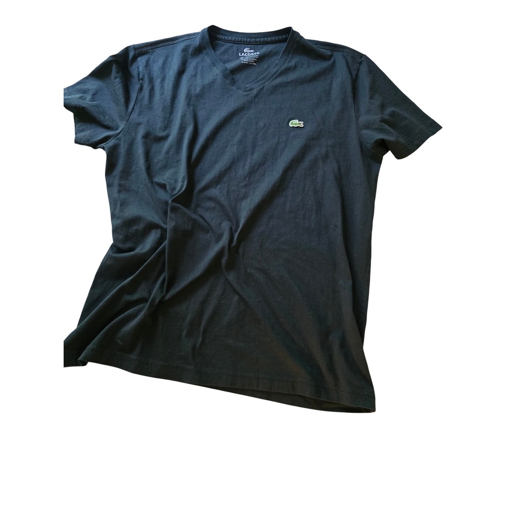 Lacoste Mens Black Pima Cotton V-Neck T-Shirt Size 5 Large Preppy Old Money